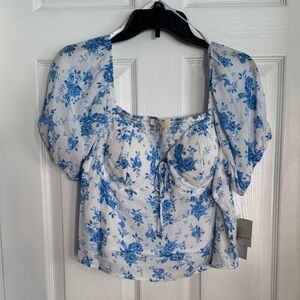 I.N. San Francisco Blue and White Floral Blouse
